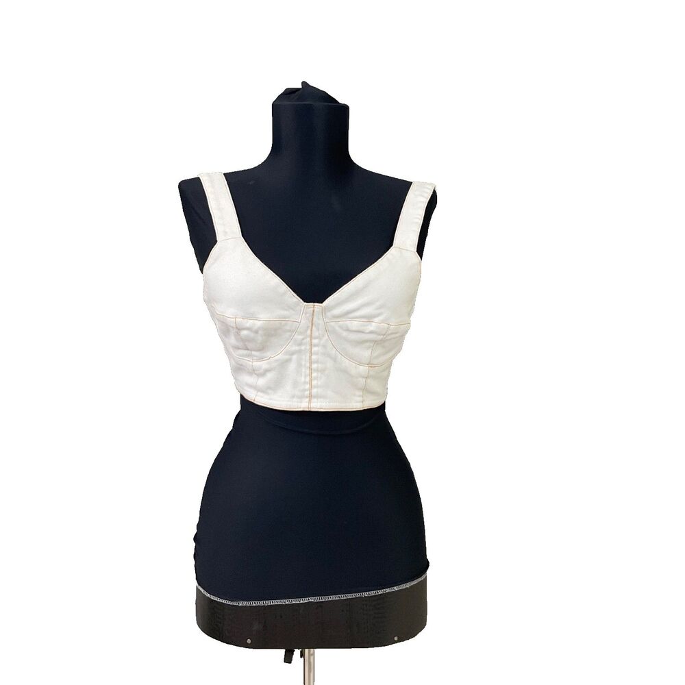 Sabina Musayev Dino Bustier Crop Top S white w contrast stitch lace back Punk